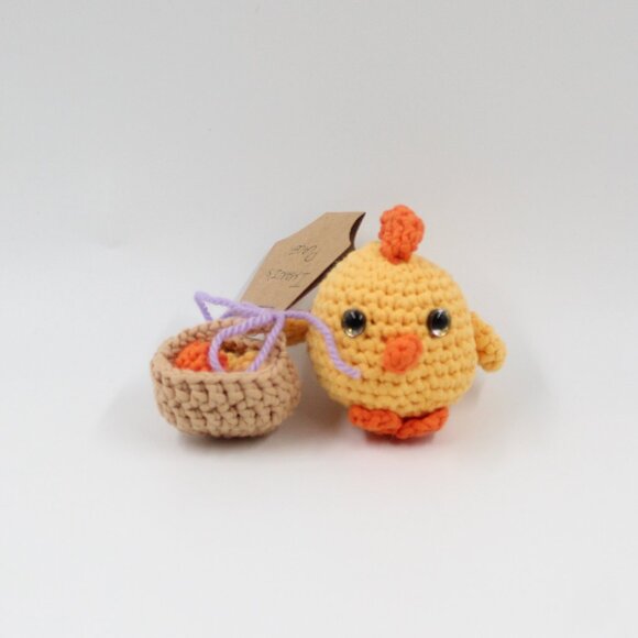 Handmade Crochet Amigurumi Chick and Egg Basket Stuffed Plush Toy - Picture 1 of 3